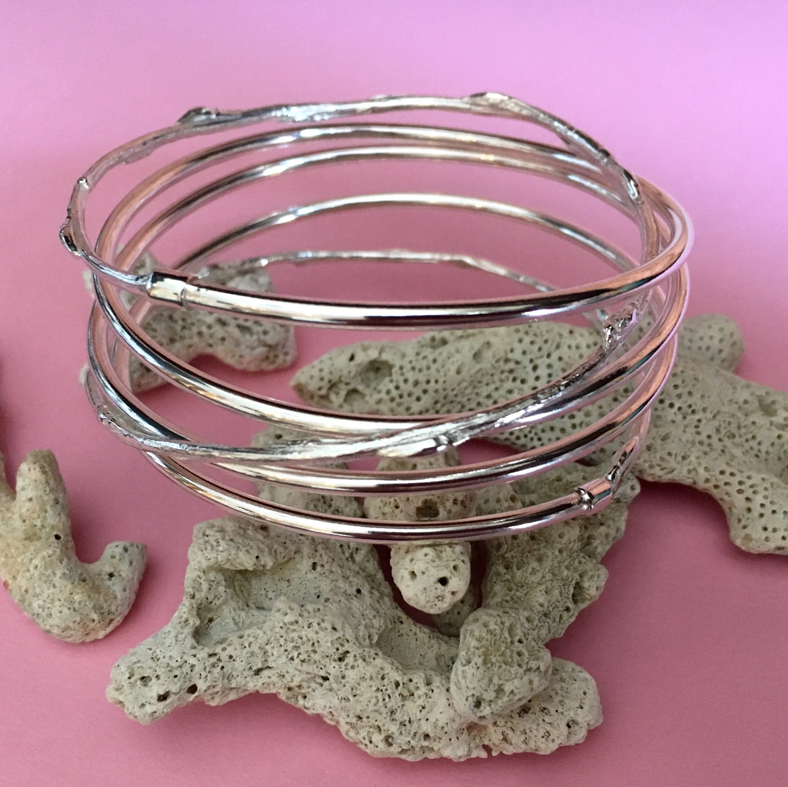 Silver and cast willow spiral bangle