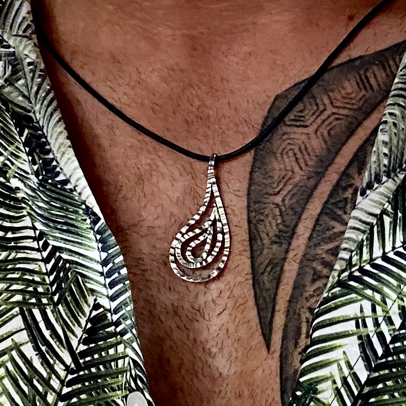 Oxidised paisley cord pendant