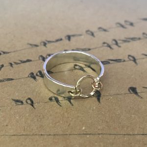 Single Hammered Ring With Gold Circle