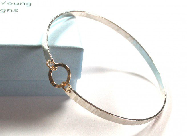 Single Hammered Bangle With Gold Links - Image 3