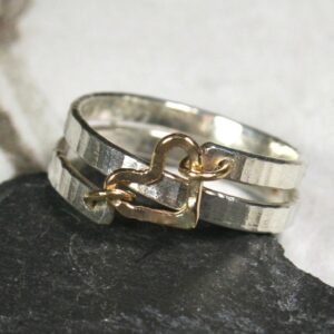 Hammered Silver Ring With Gold Heart