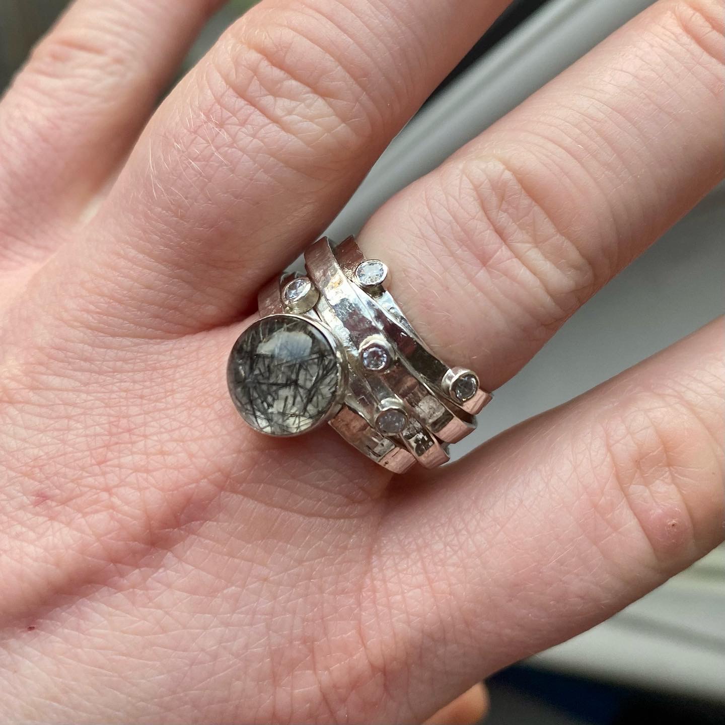 Hammered silver spiral ring