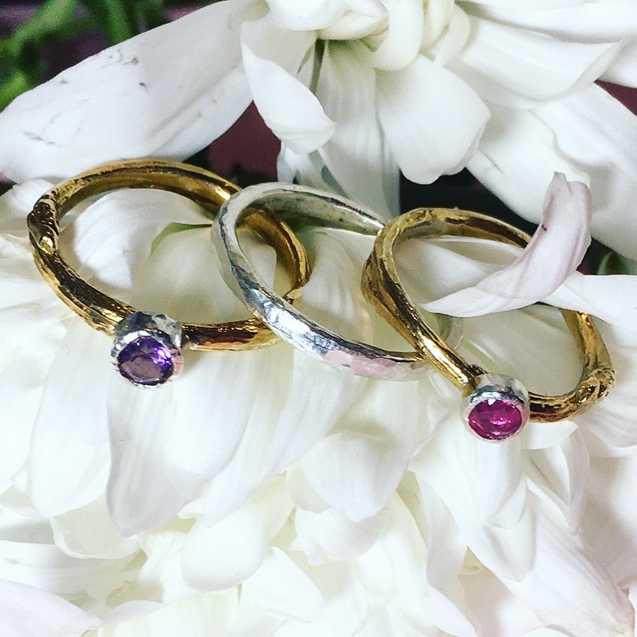 silver and gold plated willow ring stack