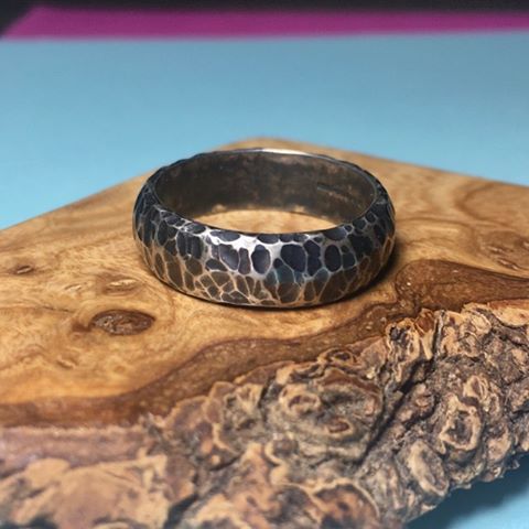 Oxidised hammered silver ring