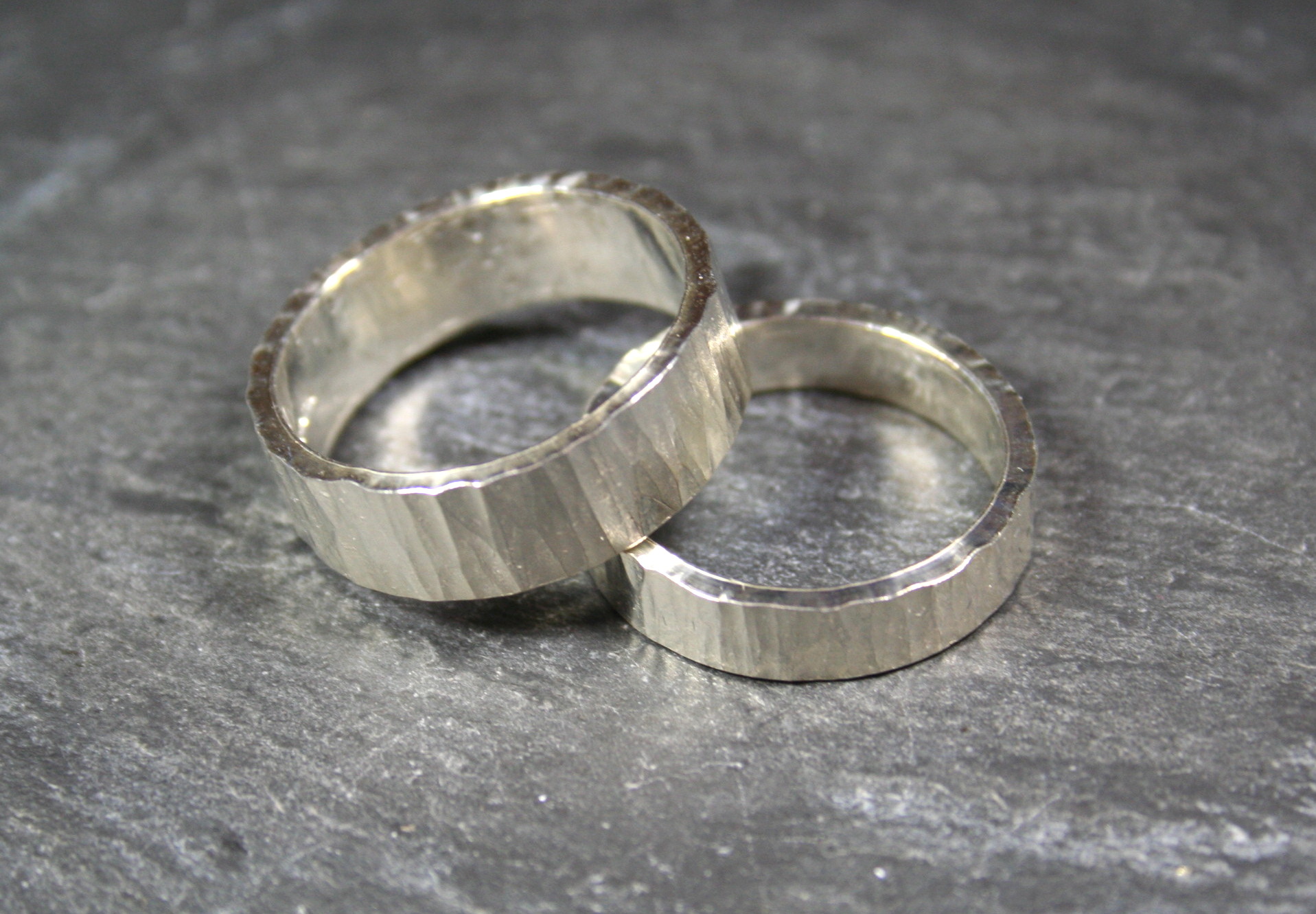 Hammered silver wedding bands