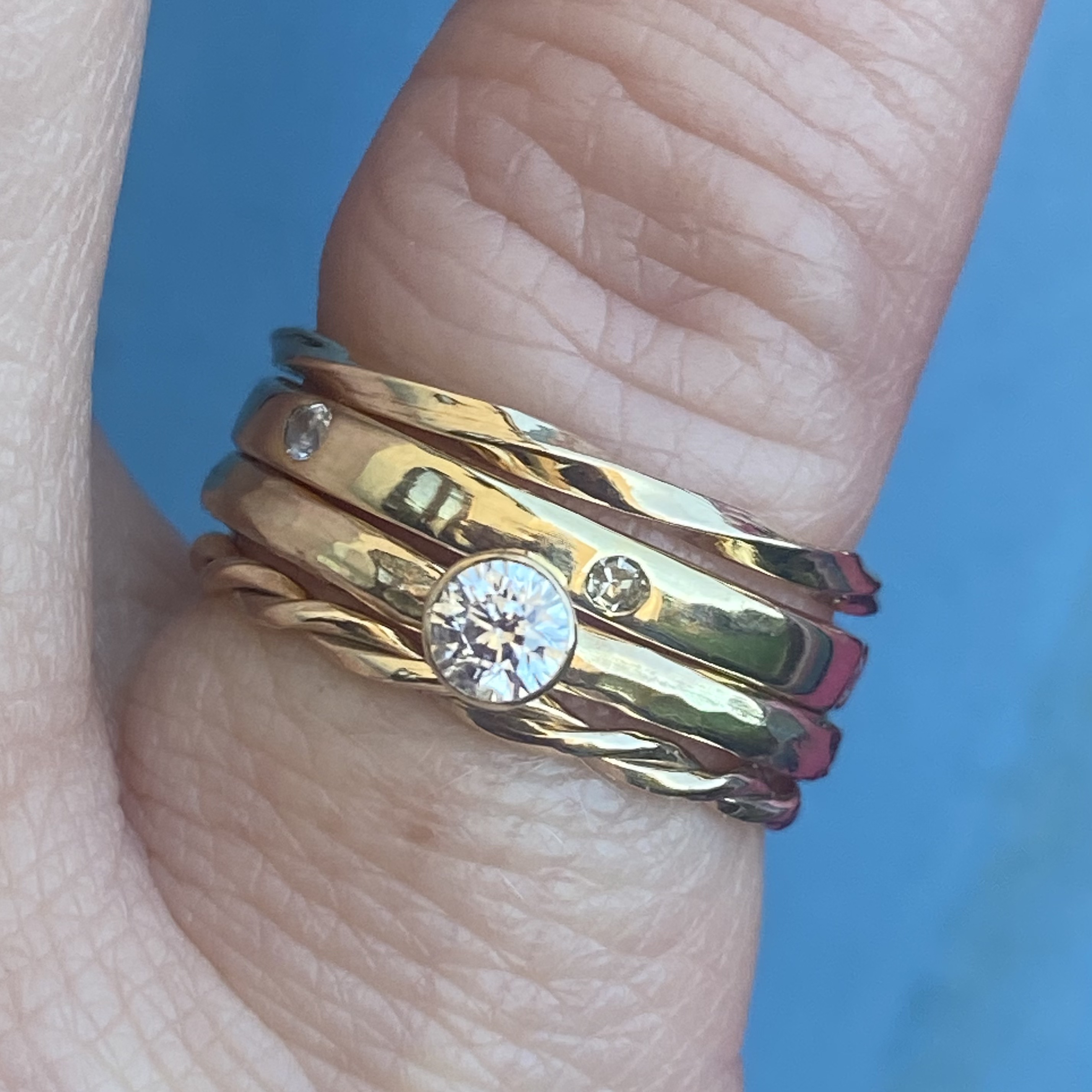 Gold and diamond ring stack