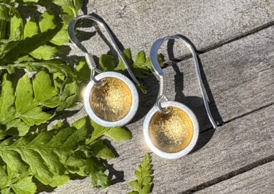Small gold leaf dome earrings