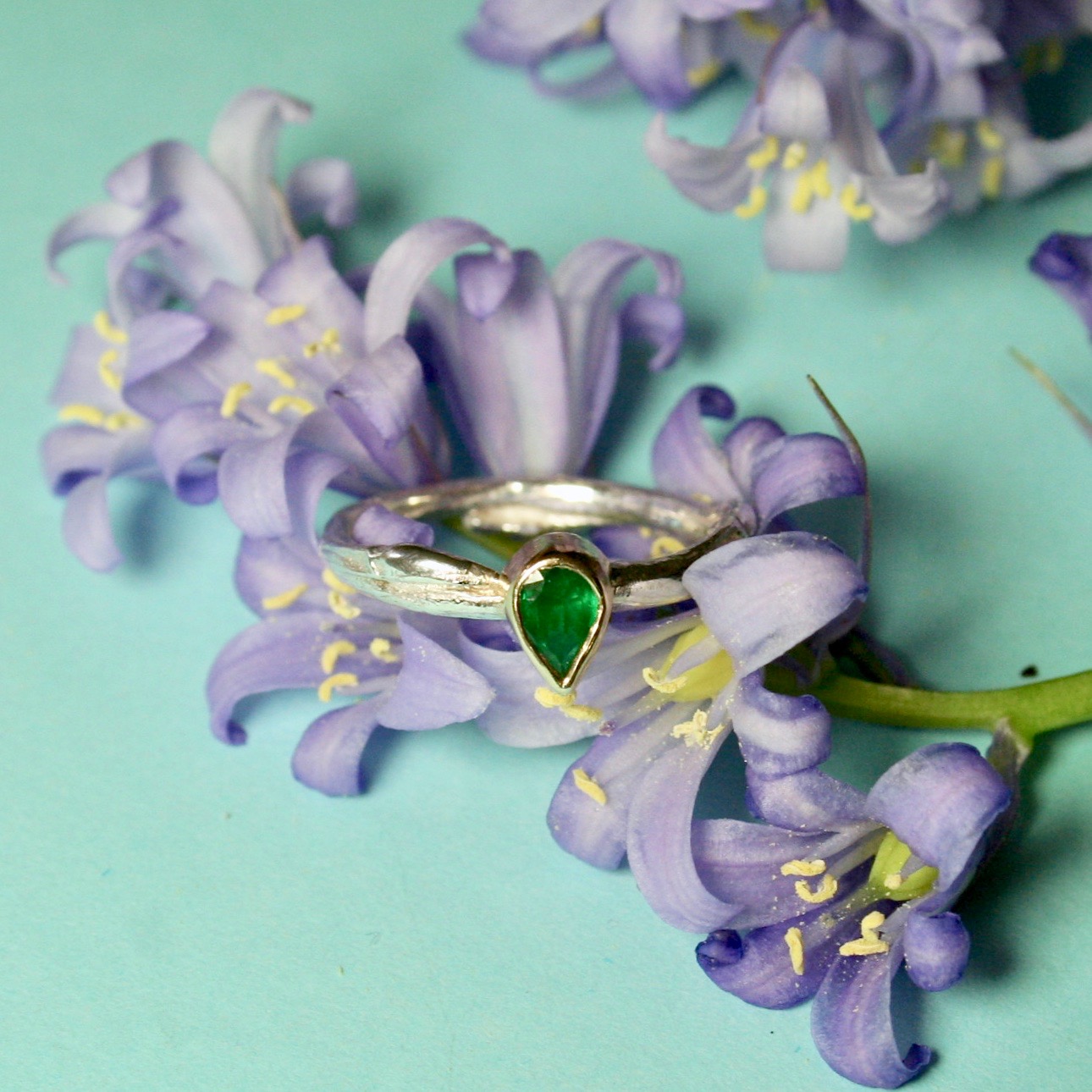 cast willow and pear emerald ring