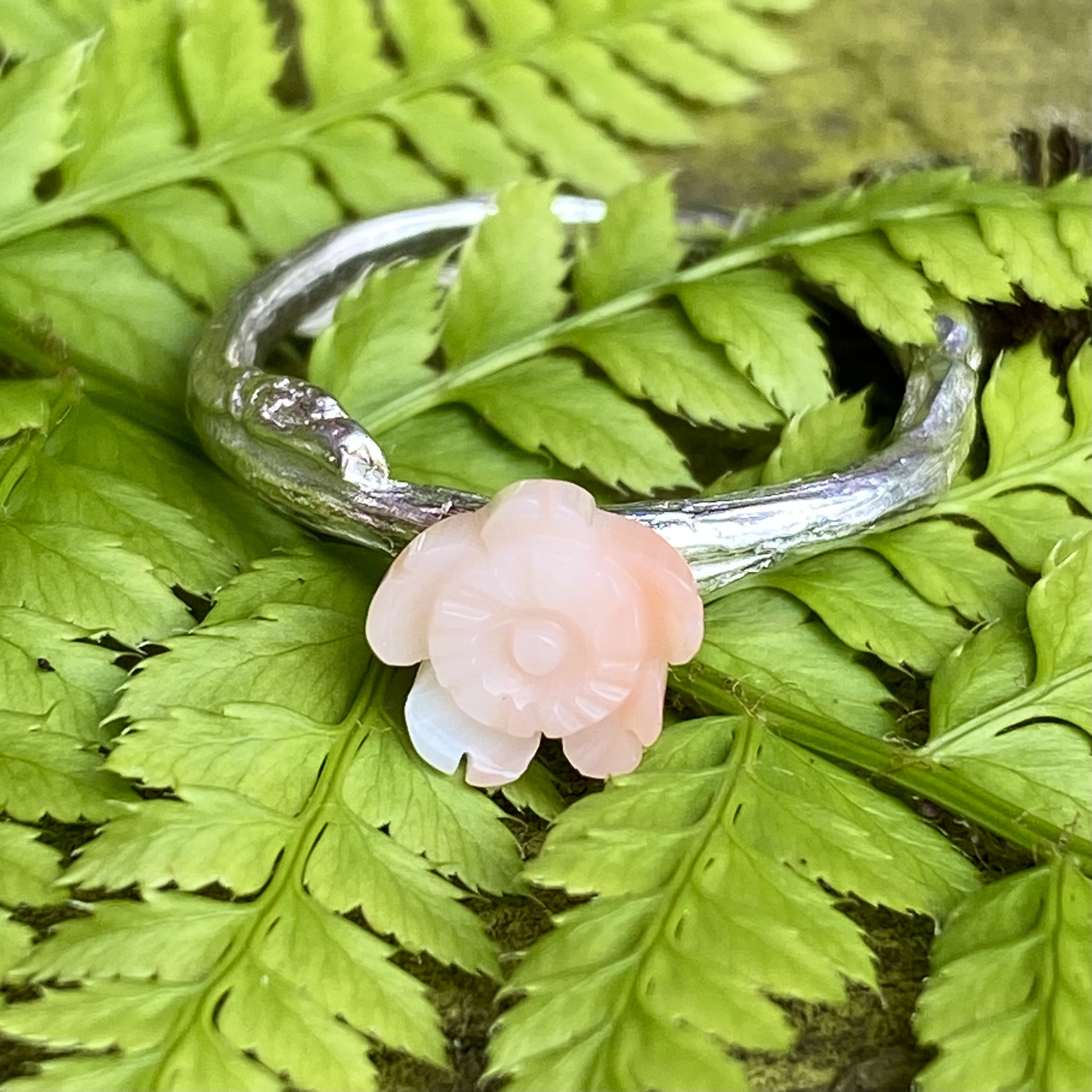 Cast willow ring with coral flower