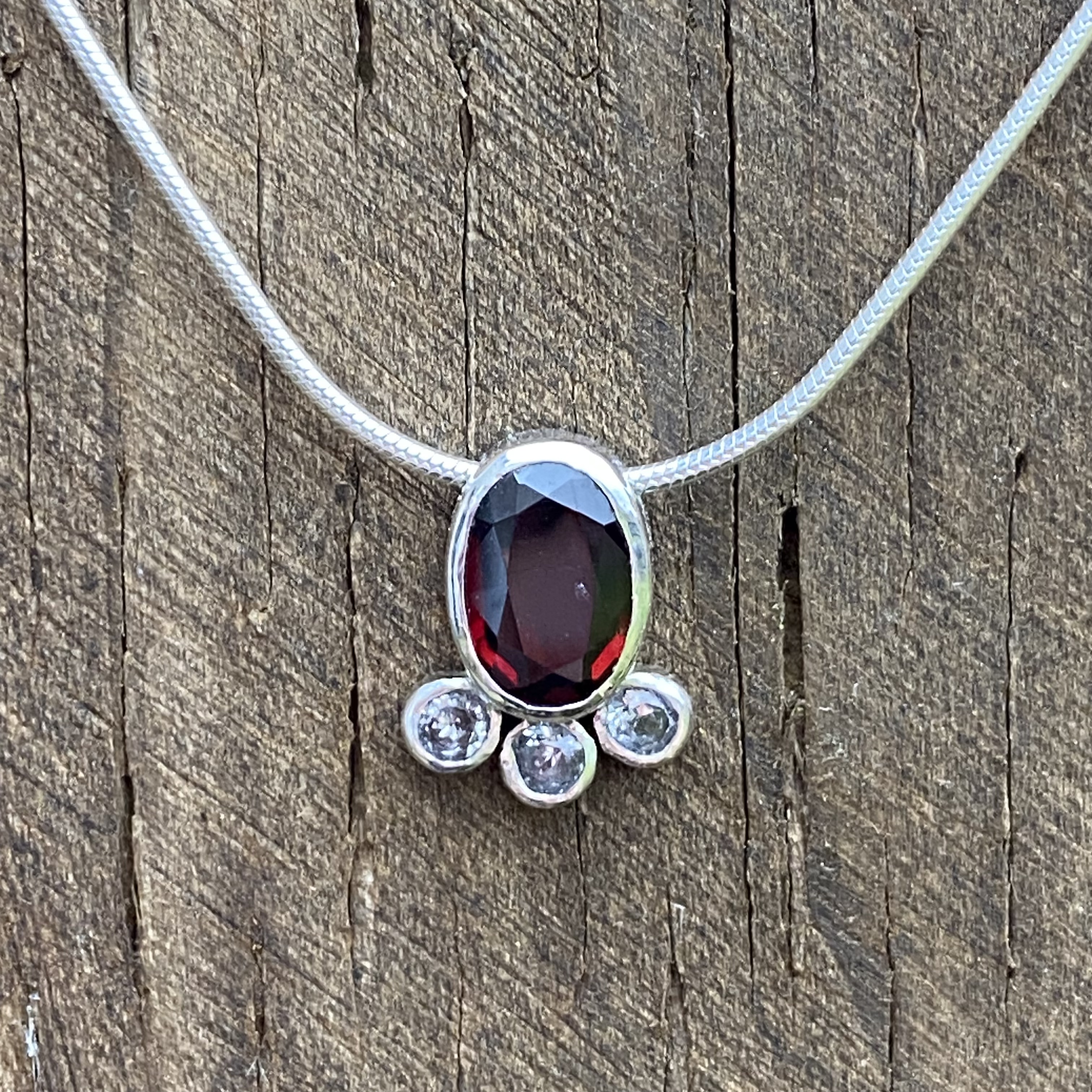 Silver garnet and diamond pendant
