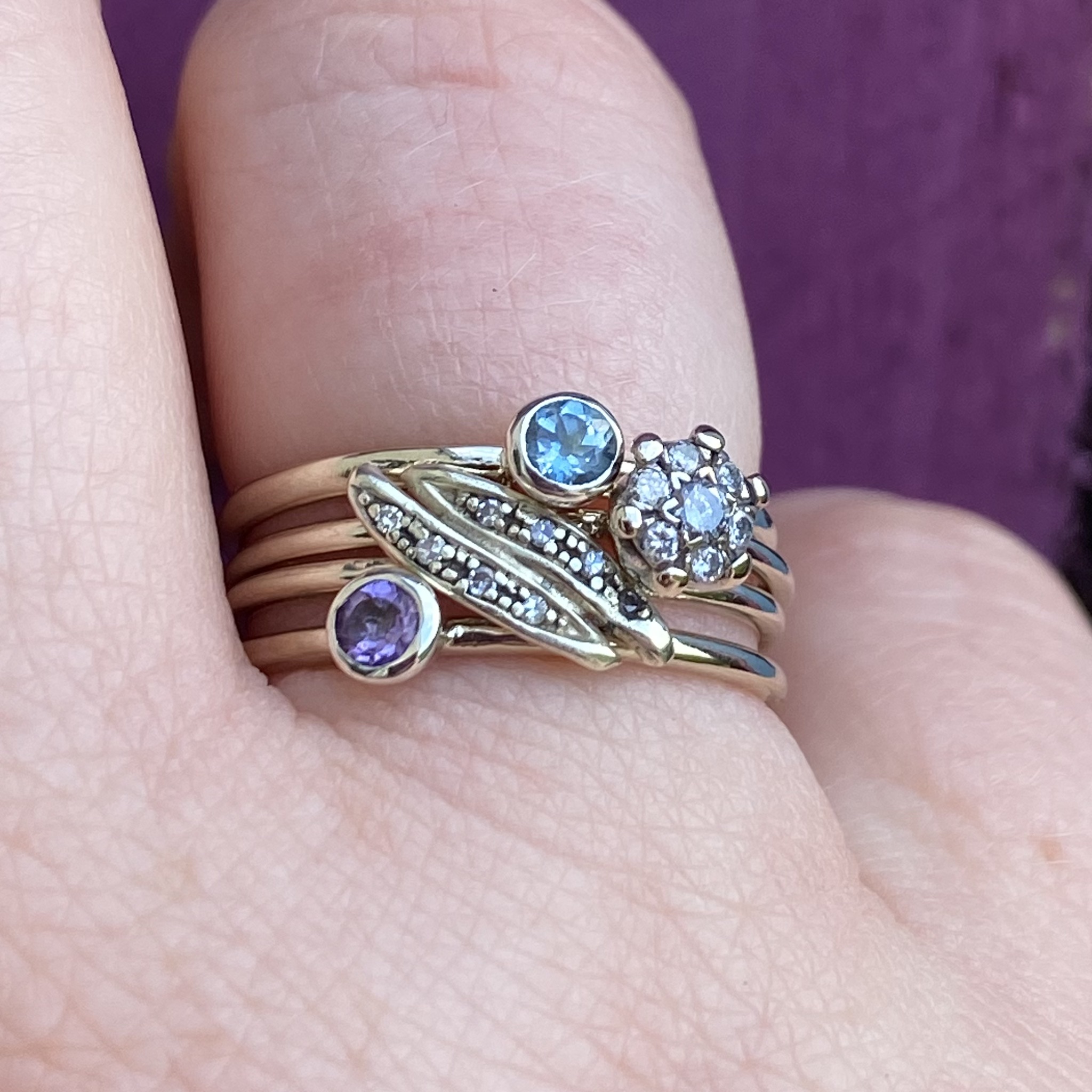 Ring remodel stack with birthstones