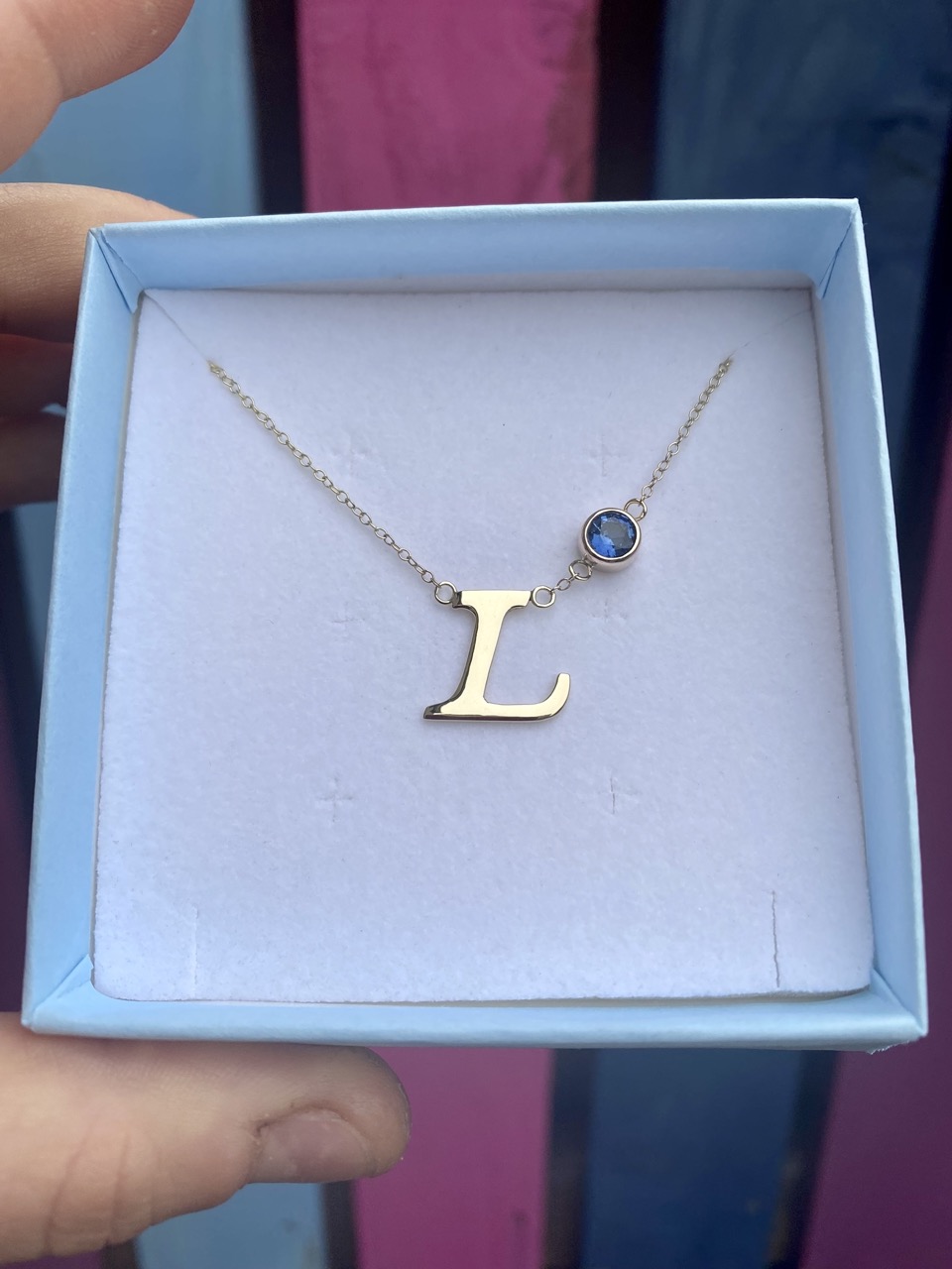 Gold initial birthstone pendant