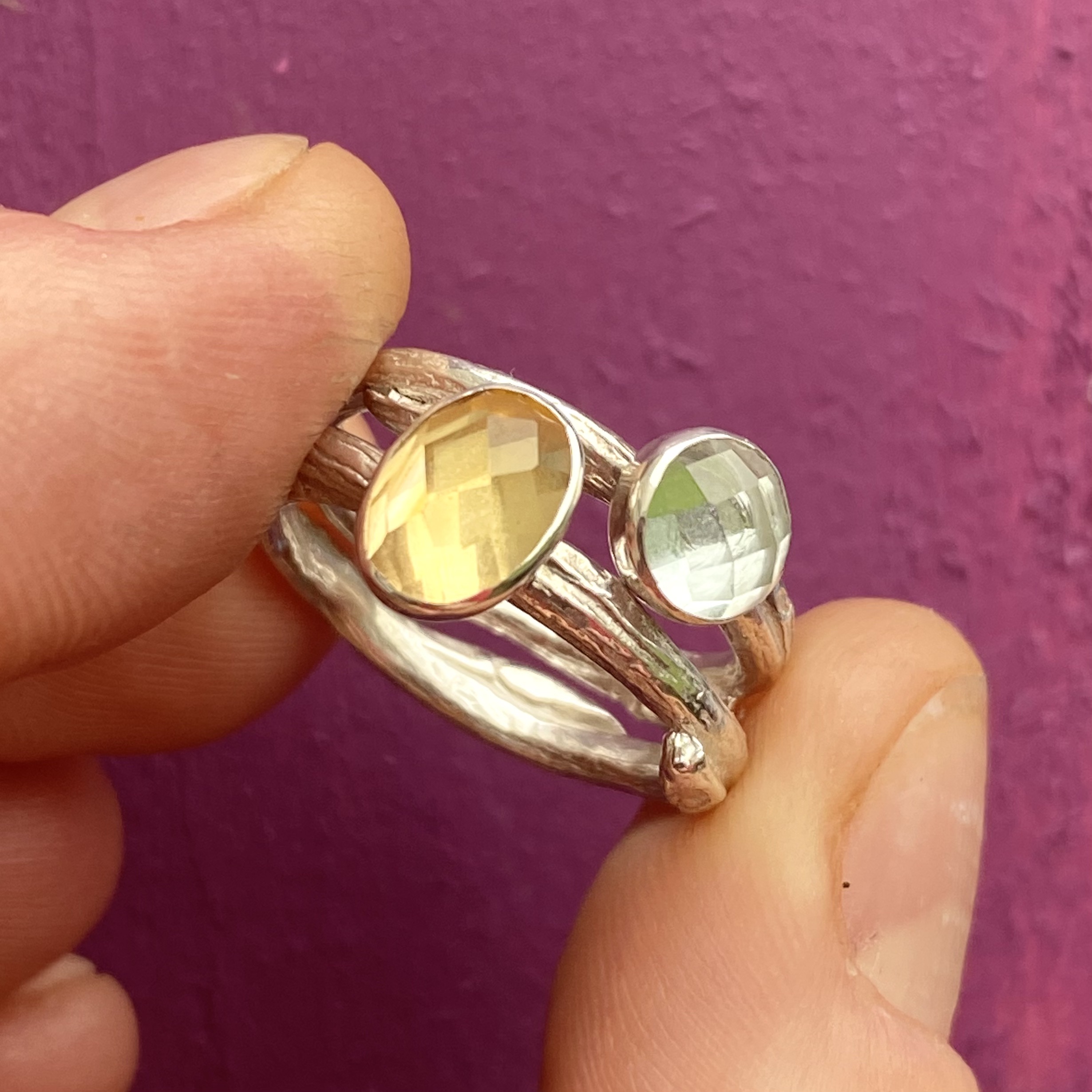 citrine and topaz willow rings